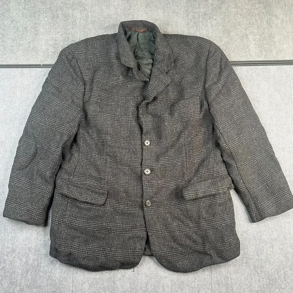 Nordstrom Natural Style Mens 46R Wool Blazer Grey Glen Check Sport Coat Portugal